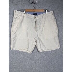 Nautica Shorts Mens 38 Tan Pinstriped Linen,Cotton Flat Front Chino Preppy
